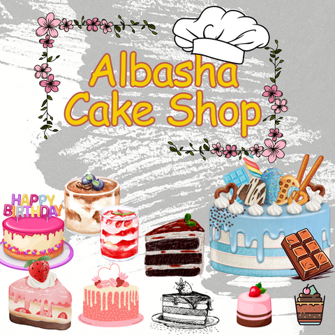 a cake shop advertisement with a variety of cakes