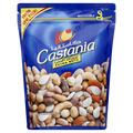 Castania Extra Nuts bag featuring a selection of nuts including hazelnuts and almonds in a resealable packaging. The design highlights premium quality and freshness.