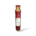 a red bottle with a gold top on a white background