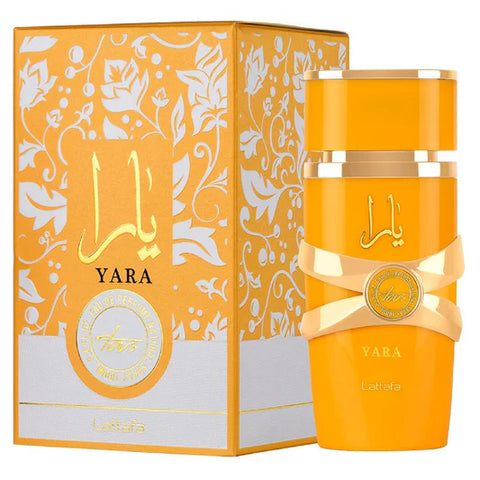 Yara Orange Perfume for Women by ALBASHA Store, featuring a vibrant orange bottle encased in an elegant box. This fresh citrus fragrance is perfect for uplifting spirits and celebrating femininity.