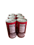 a group of six cans of soda on a white background