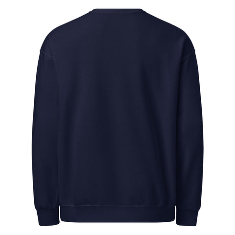 Back view of the navy Unisex Crew Neck Sweatshirt - Ramadan Hoodei, Soft Pill-Resistant Fleece for Comfort by ALBASHA Market, highlighting the smooth fleece construction.