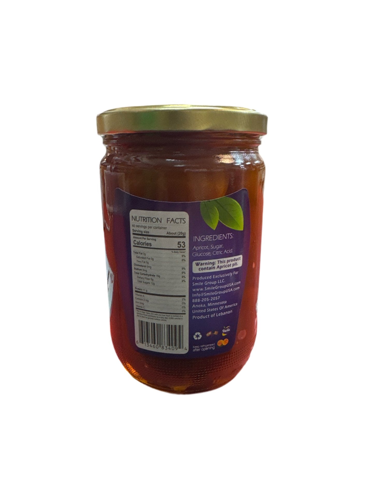 Smile Apricot whole jam 800g